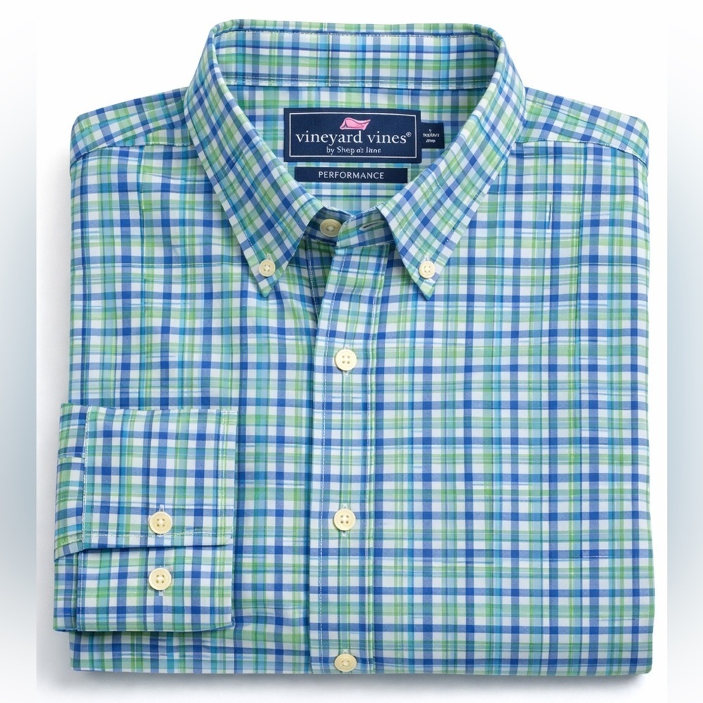 Vineyard Vines Murray Shirt green and blue plaid size medium excellent condition